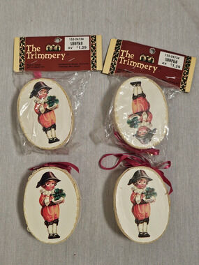 The Trimmery - Vintage Wooden Painted Christmas Ornaments Lot Of 4 - Taiwan